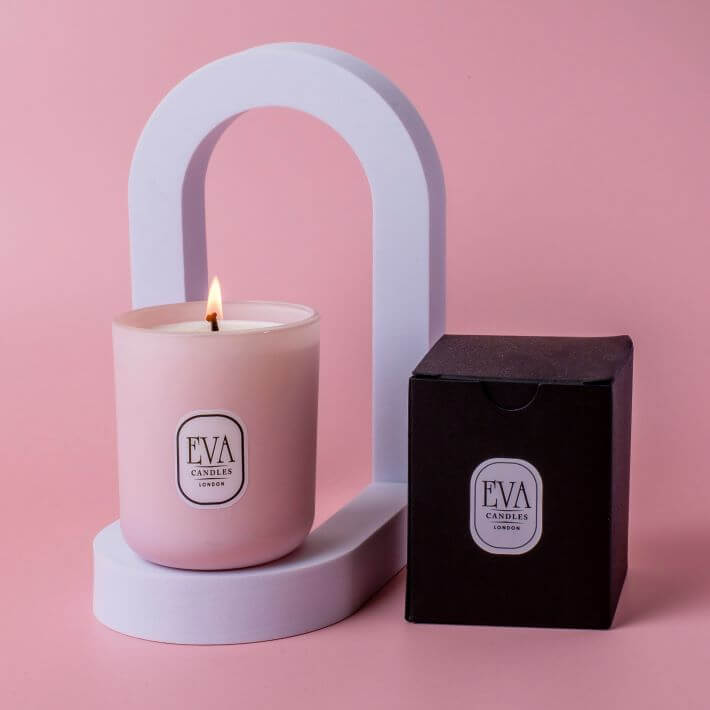 luxury scented candles UK, Adorable  in pink glass and black box,