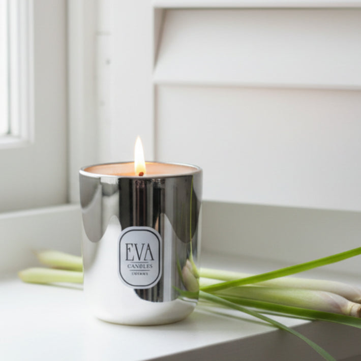 Fresh Lemongrass citrus scented candle in elegant container