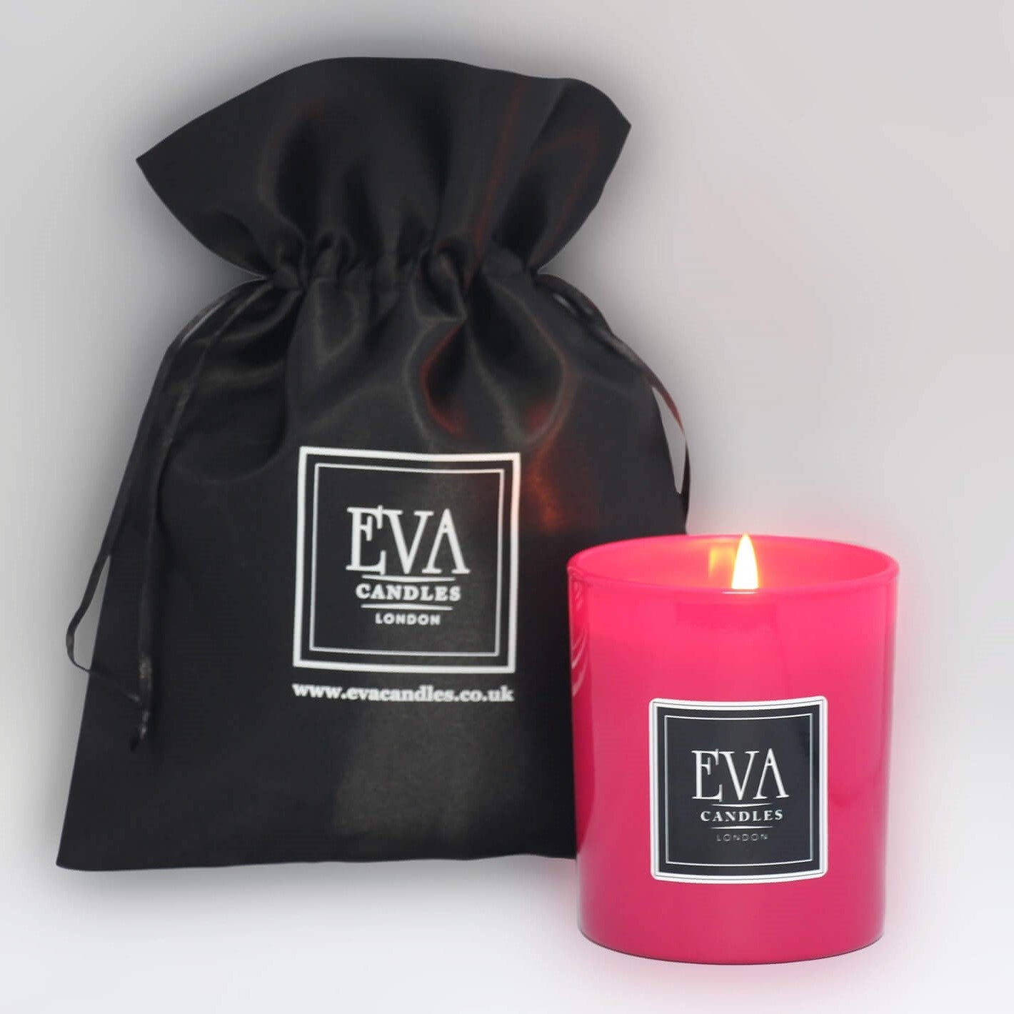 Luxury Candles - Pear and Freesia,  pink glass with satin bag