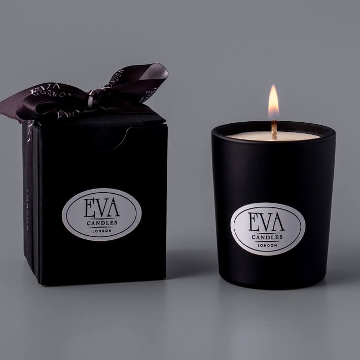 MINI candles, white glass, black box, UK candle collection 2023